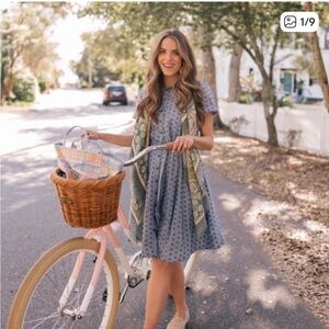 Gal Meets Glam Blue Chambray Polka Dot Midi Dress